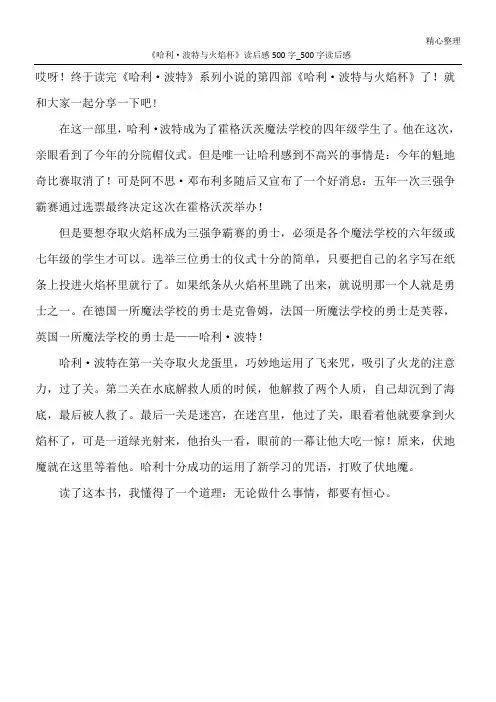 《哈利·波特与火焰杯》读后感500字_500字读后感
