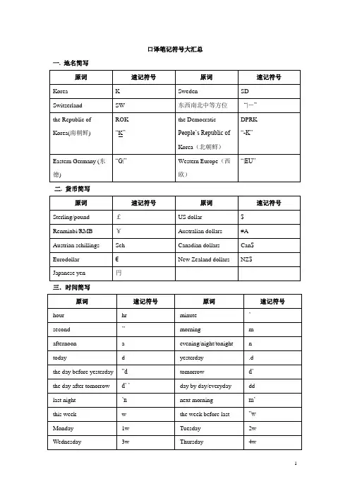 (完整版)口译笔记符号大汇总(超全整理版_方便直接背诵)