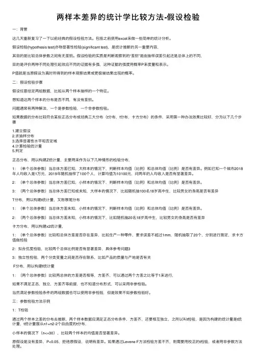 两样本差异的统计学比较方法-假设检验