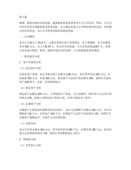 财务报告分析小公司(3篇)