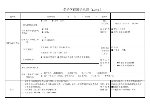 假期值班记录登记表