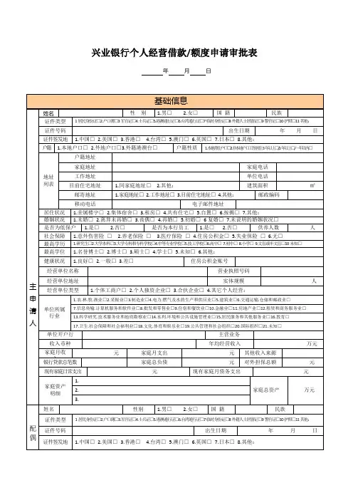 兴业银行个人经营贷款资料