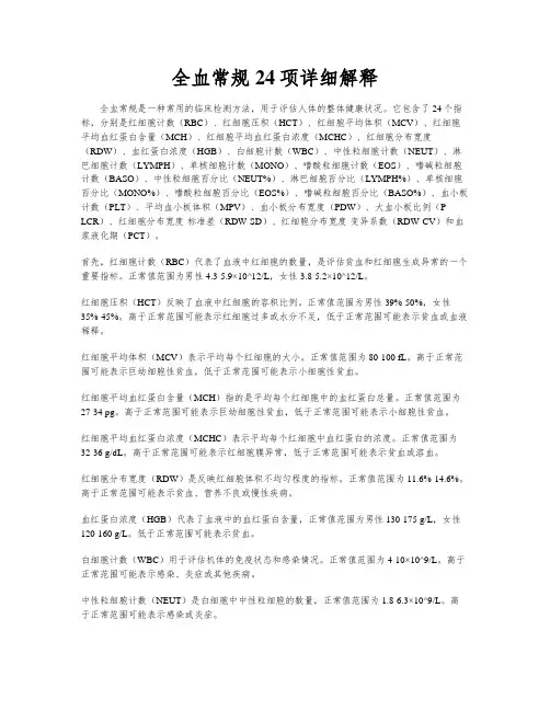 全血常规24项详细解释