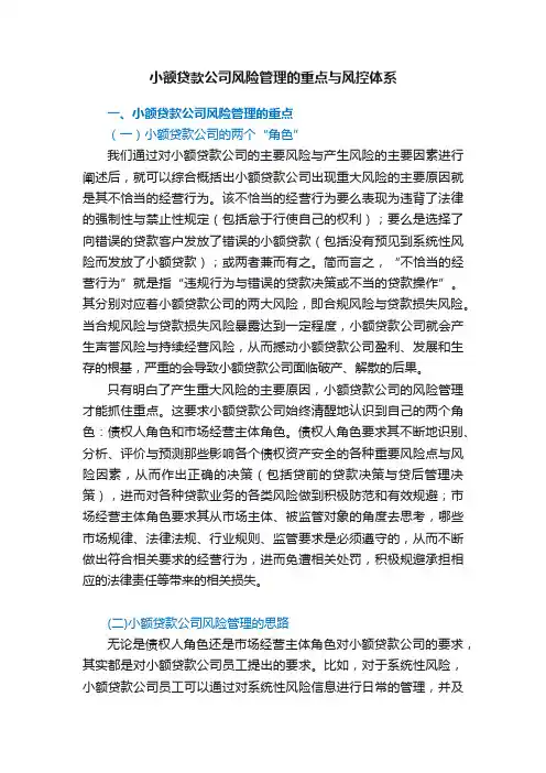 小额贷款公司风险管理的重点与风控体系