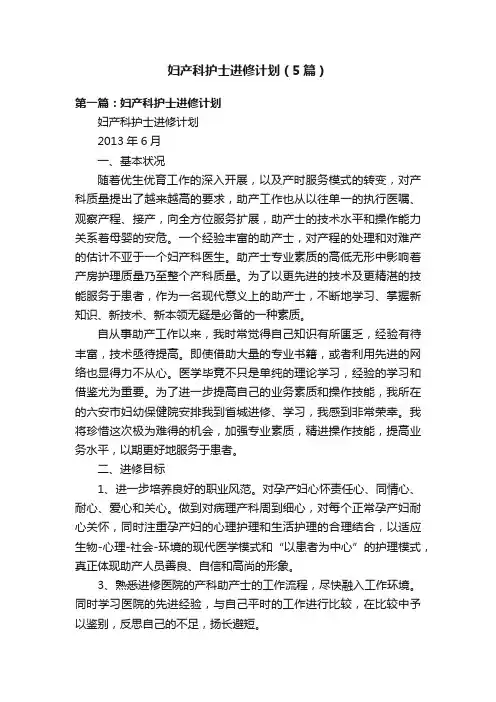 妇产科护士进修计划（5篇）