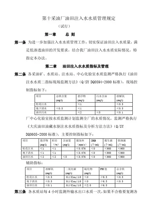 第十采油厂油田注入水水质管理规定