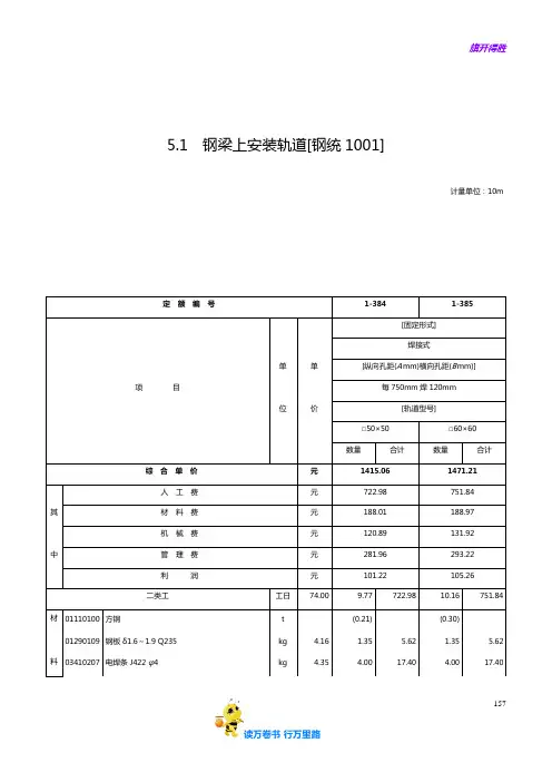 起重机轨道安装【2014江苏省安装工程计价定额】