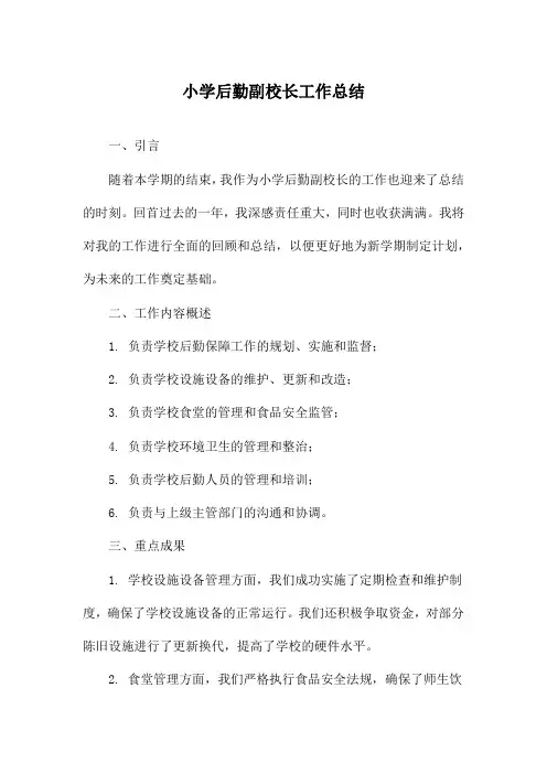 小学后勤副校长工作总结