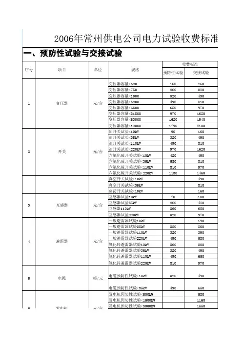 电力试验收费标准
