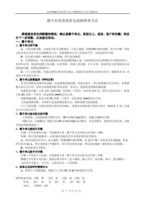 楼宇对讲系统常见故障排查方法