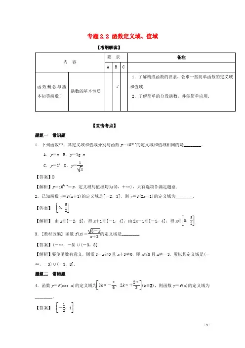 2018年高考数学一轮复习(讲+练+测)： 专题2.2 函数定义域、值域(讲)