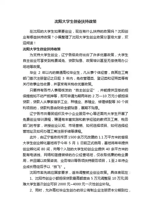 沈阳大学生创业扶持政策