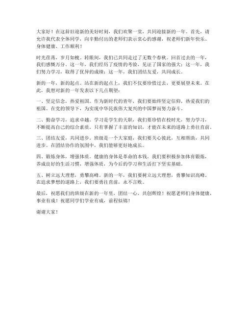 新年班会同学发言稿范文