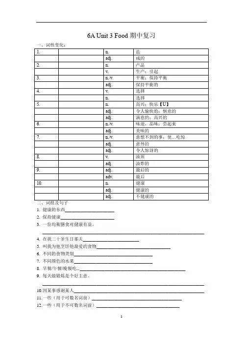 Unit3期中复习默写精华版 沪教版(五四学制)(2024)英语六年级上册