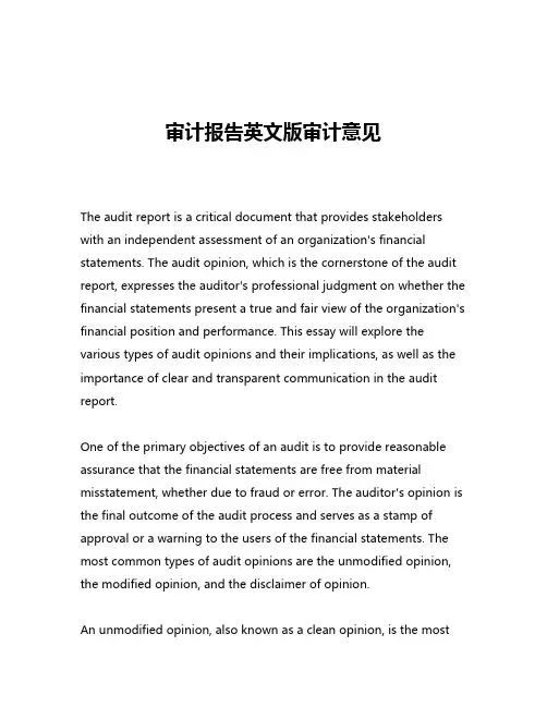 审计报告英文版审计意见
