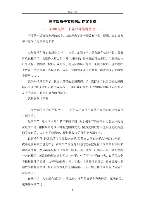 三年级端午节的来历作文5篇