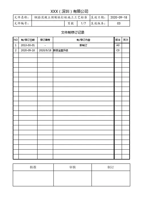 钢筋混凝土预制桩打桩施工工艺标准