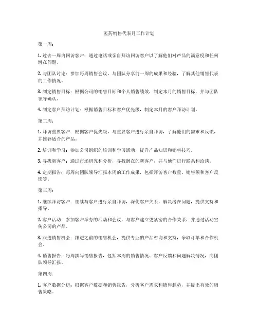 医药销售代表月工作计划