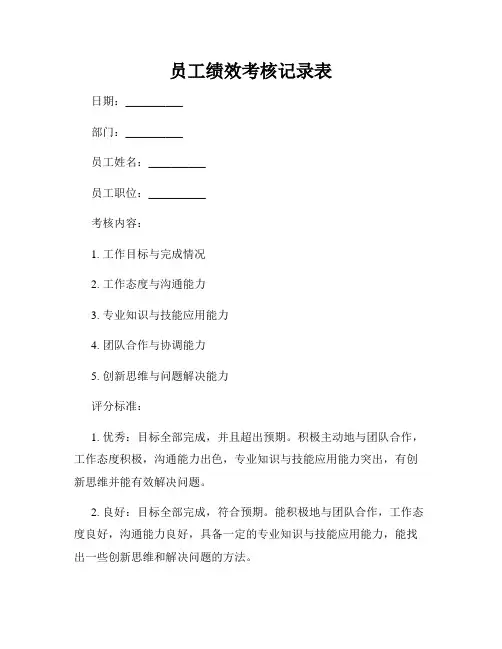 员工绩效考核记录表
