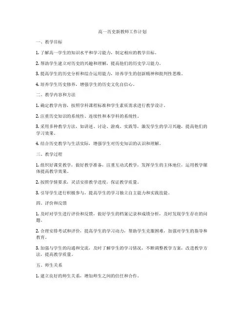 高一历史新教师工作计划