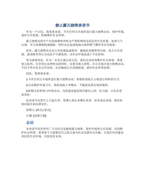 禁止露天烧烤承诺书