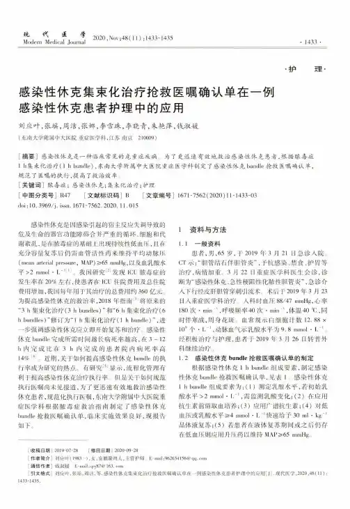 感染性休克集束化治疗抢救医嘱确认单在一例感染性休克患者护理中的应用