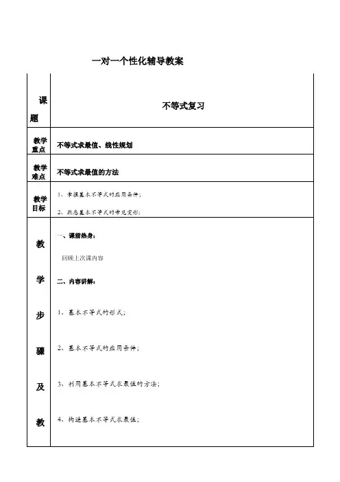 高中数学必修五第三章不等式复习知识点与例题