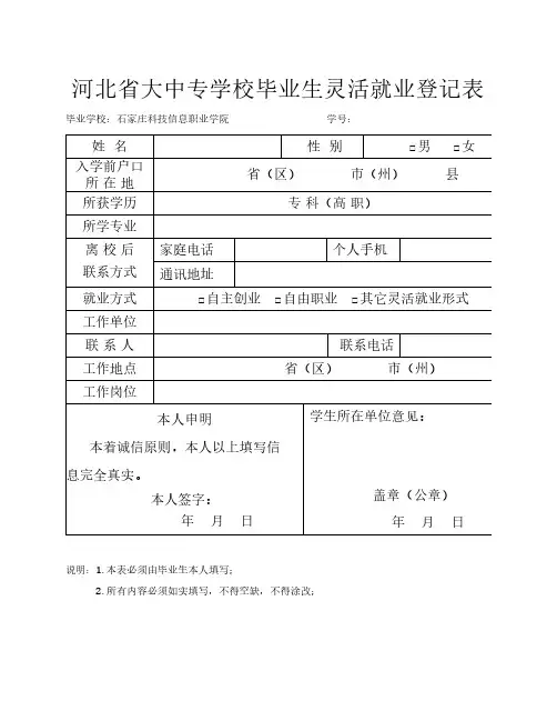 河北省大中专学校毕业生灵活就业登记表——毕业学校：石家庄科技信息职业学院