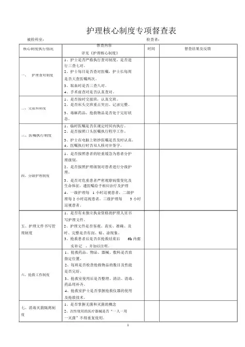 护理核心制度考核表