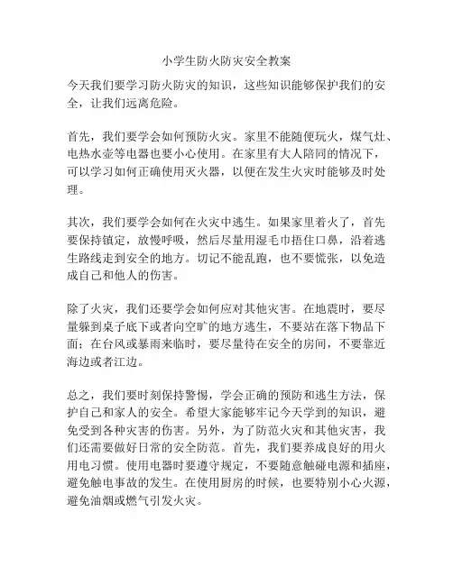 小学生防火防灾安全教案