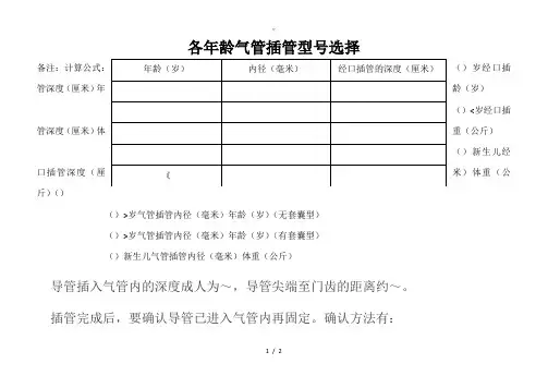 【JZ】各年龄气管插管型号选择
