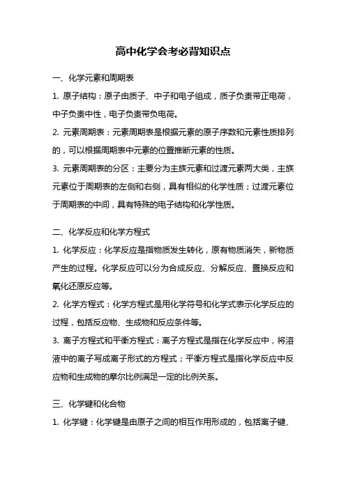 高中化学会考必背知识点