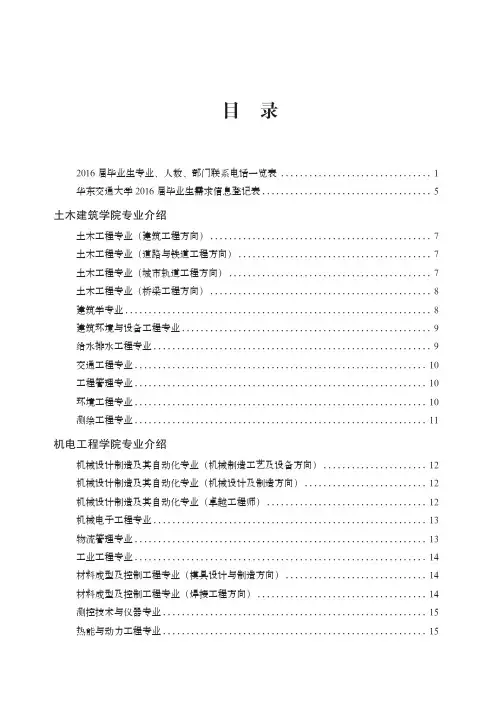 华东交通大学2016届毕业生专业介绍