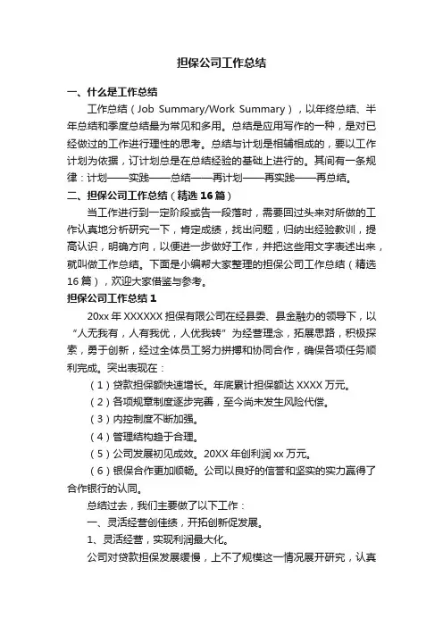 担保公司工作总结（精选16篇）