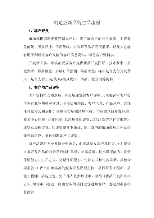 制造业新品衍生品流程