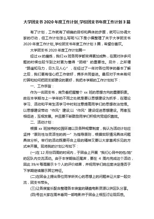 大学团支书2020年度工作计划_学校团支书年度工作计划3篇