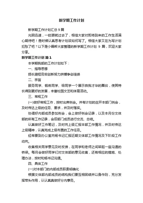 新学期工作计划