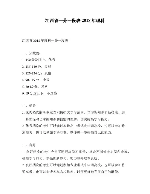 江西省一分一段表2018年理科