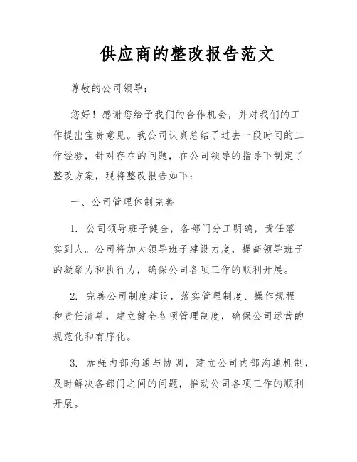 供应商的整改报告范文