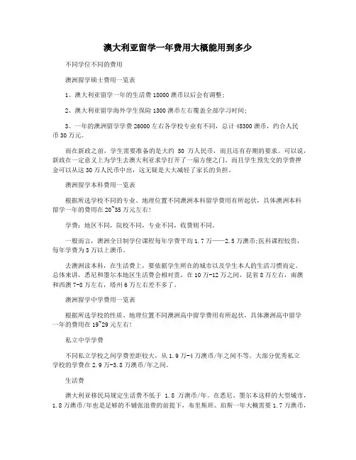 澳大利亚留学一年费用大概能用到多少