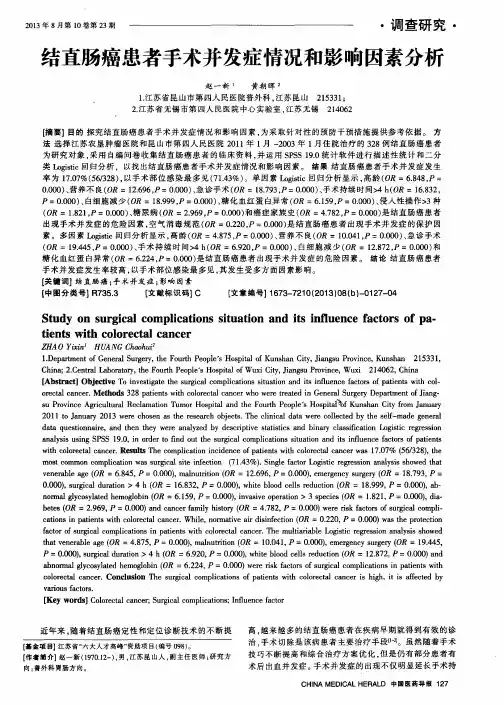 结直肠癌患者手术并发症情况和影响因素分析