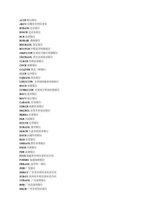 2019年国内银行英文简称