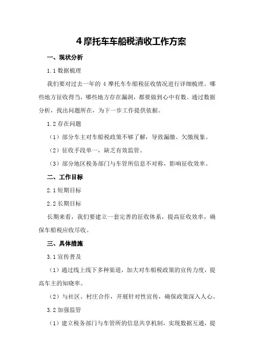 摩托车车船税清收工作方案