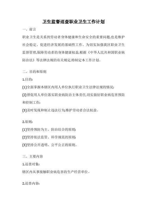 卫生监督巡查职业卫生工作计划