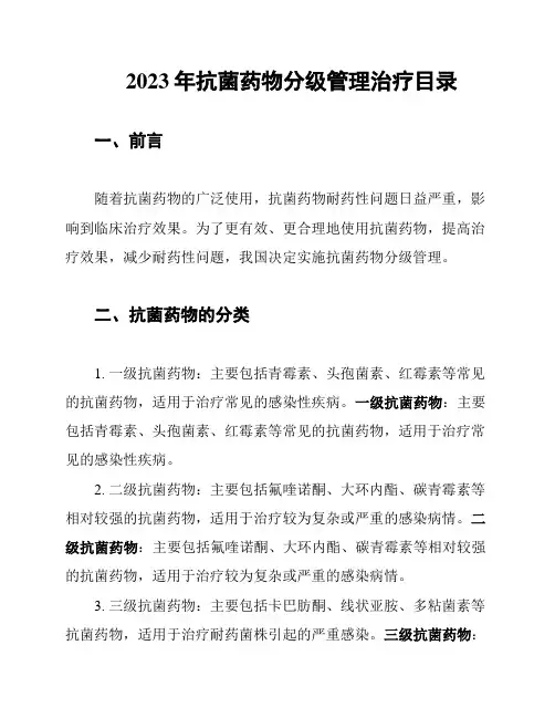 2023年抗菌药物分级管理治疗目录