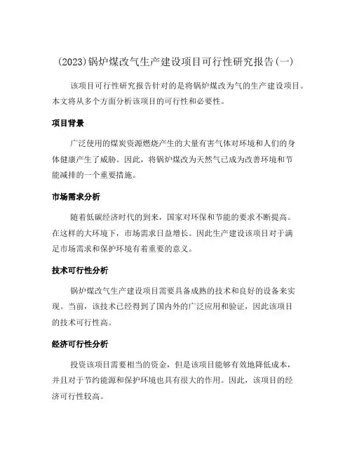 (2023)锅炉煤改气生产建设项目可行性研究报告(一)