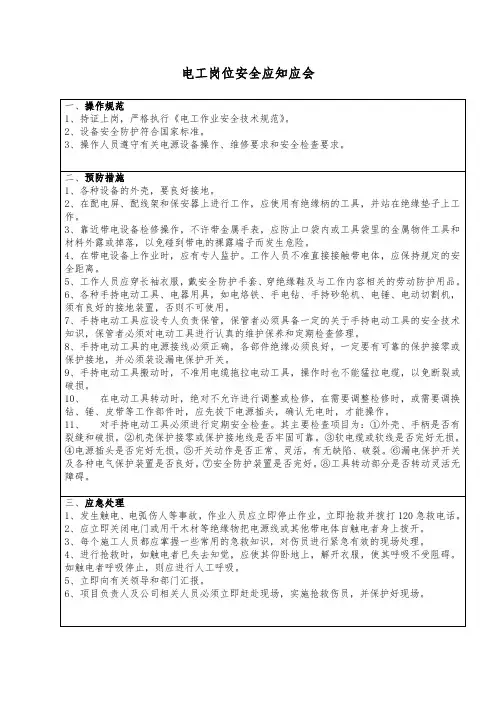 电工岗位安全应知应会