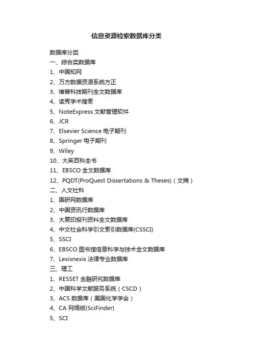 信息资源检索数据库分类