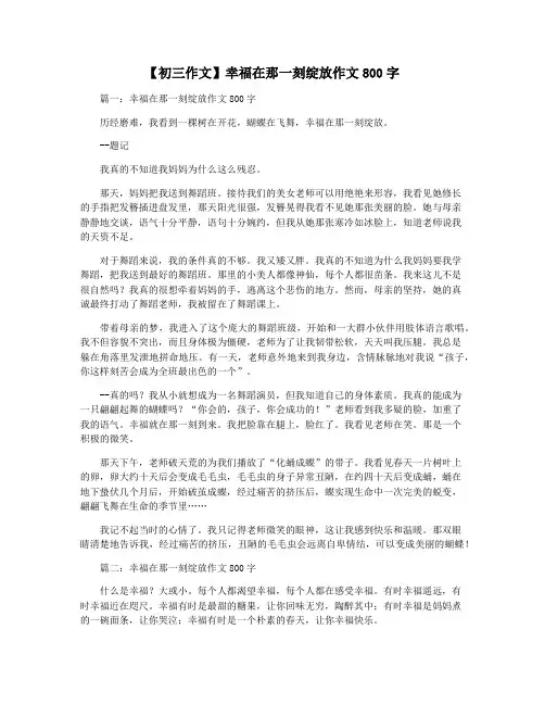 【初三作文】幸福在那一刻绽放作文800字
