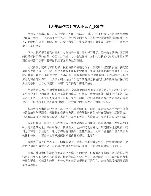 【六年级作文】雪人不见了_900字